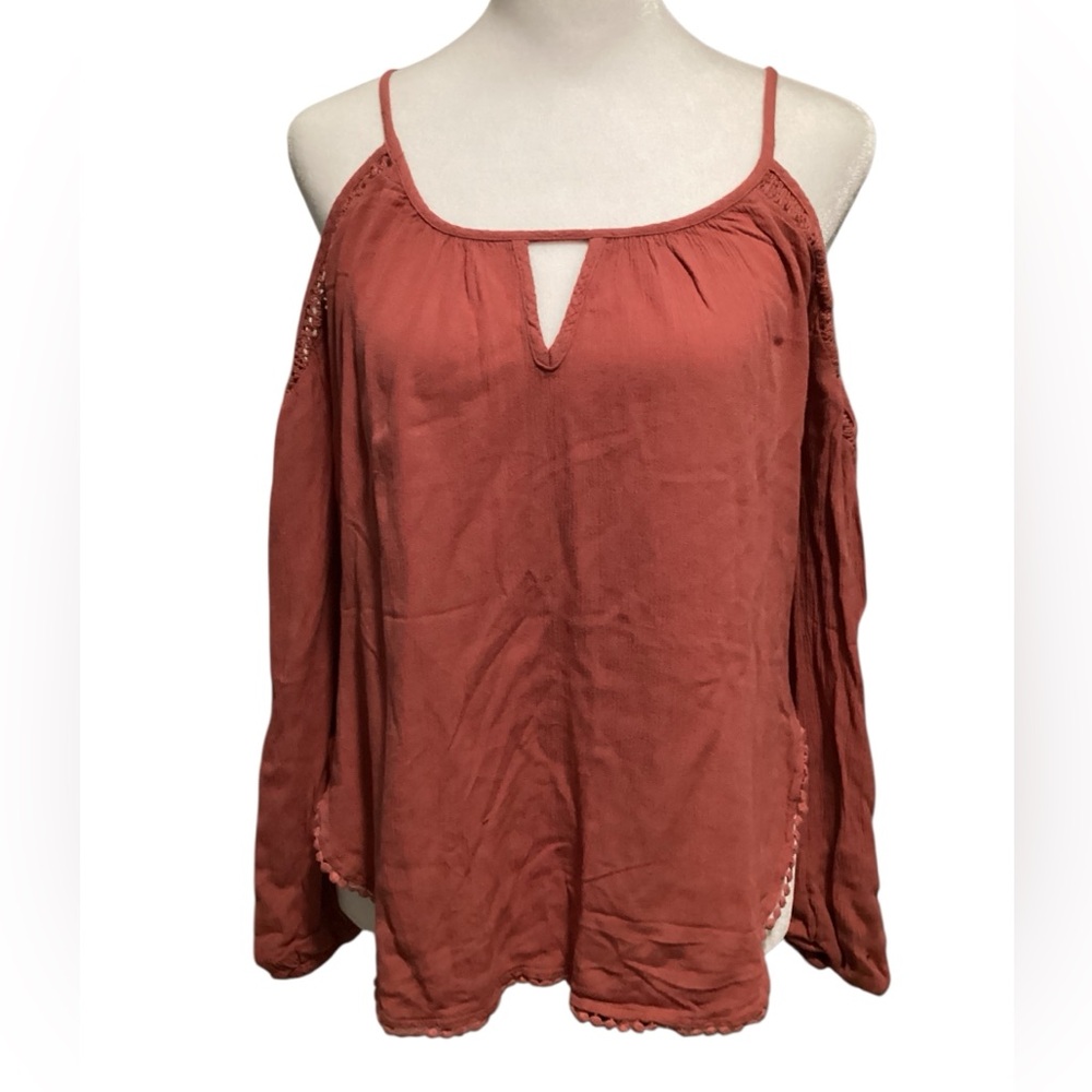 AS IS Aeropostale Small Terracotta Cold Shoulder Long Sleeve Blouse-2017